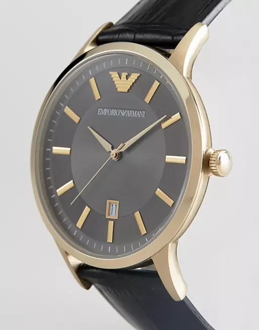 Emporio Armani Renato Quartz Grey Dial Black Leather Strap Watch For Men - AR11049 Buy Now By Emporio Armani