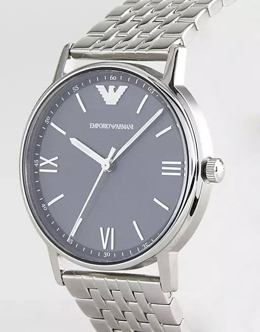 Shop Emporio Armani Kappa Quartz Grey Dial Silver Mesh Bracelet Watch For Men - AR11068 in USA