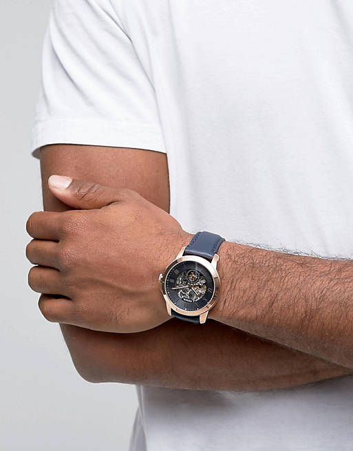 Fossil Grant Mechanical Blue Dial Blue Leather Strap Watch for Men - ME3054 Buy Now By Fossil