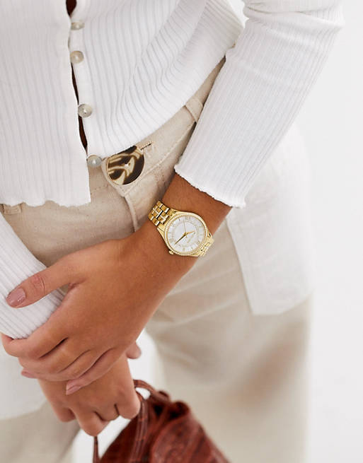 Michael Kors Lauryn Mother of Pearl White Dial Gold Steel Strap Watch for Women - MK3899 Buy Now By Michael Kors