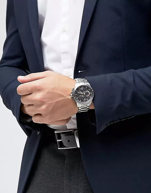 Michael Kors Ryker Chronograph Black Dial Silver Steel Strap Watch For Men - MK8528
