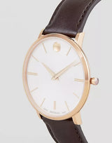 Movado Ultra Slim White Dial Brown Leather Strap Watch For Men - 0607089 Buy Now By Movado