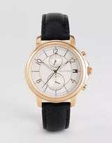 Tommy Hilfiger Claudia White Dial Black Leather Strap Watch for Women - 1781817