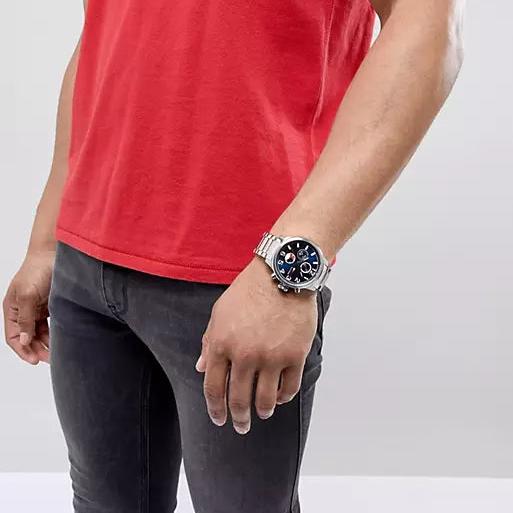 Shop Tommy Hilfiger Jackson Chronograph Blue Dial Silver Steel Strap Watch for Men - 1791242 in USA