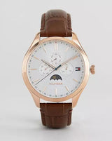Tommy Hilfiger Oliver Chronograph White Dial Brown Leather Strap Watch for Men - 1791306