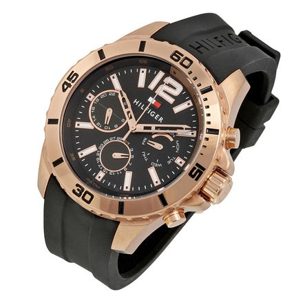 Shop Tommy Hilfiger Sport Multifunction Black Dial Black Rubber Strap Watch for Men - 1791145 in USA
