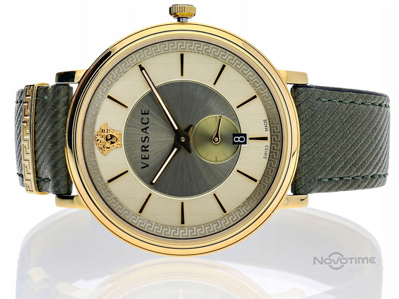 Versace V-Circle Manifesto Gold Dial Black Leather Strap Watch for Men - VBQ030017 Buy Now By Versace