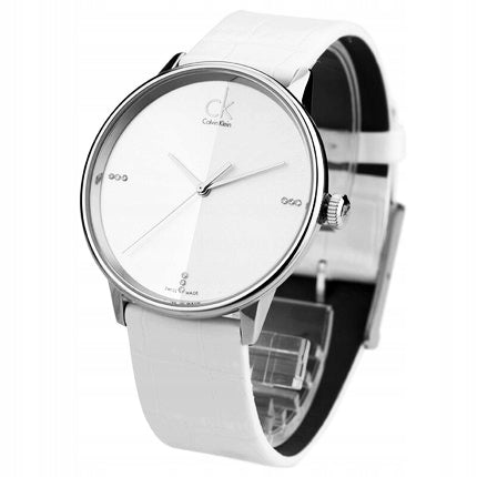 Calvin Klein Accent Silver Dial White Leather Strap Watch for Women - K2Y2X1K6 Buy Now By Calvin Klein
