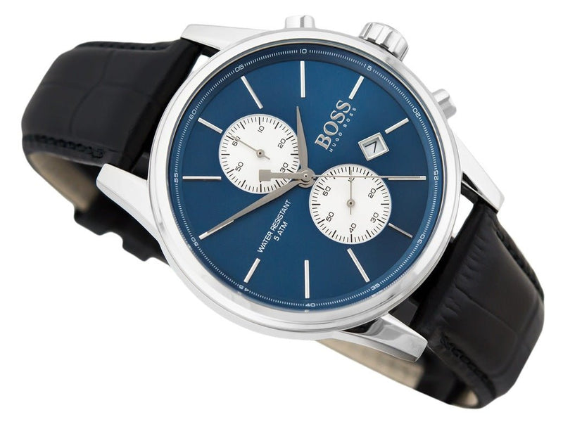 Hugo Boss Jet Blue Dial Black Leather Strap Watch for Men - 1513283 Buy Now By Hugo Boss