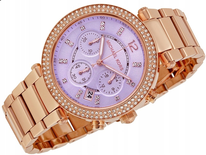 Michael Kors Parker Purple Dial Rose Gold Steel Strap Watch for Women - MK6169 Buy Now By Michael Kors