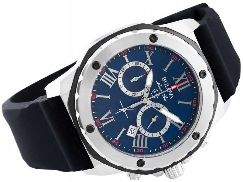 Bulova Marine Star Blue Dial Black Silicone Strap Watch for Men - 98B258 Buy Now By Bulova
