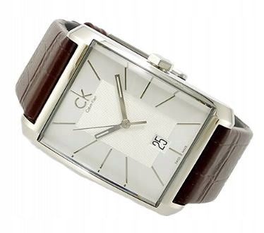 Shop Calvin Klein Window Silver Dial Brown Leather Strap Watch for Men - K2M21126 in USA