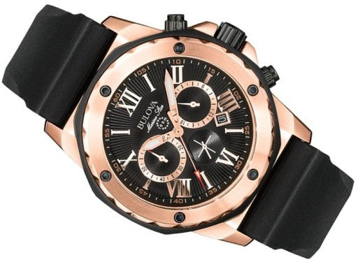Bulova Marine Star Chronograph Black Dial Black Rubber Strap Watch for Men - 98B104 Buy Now By Bulova