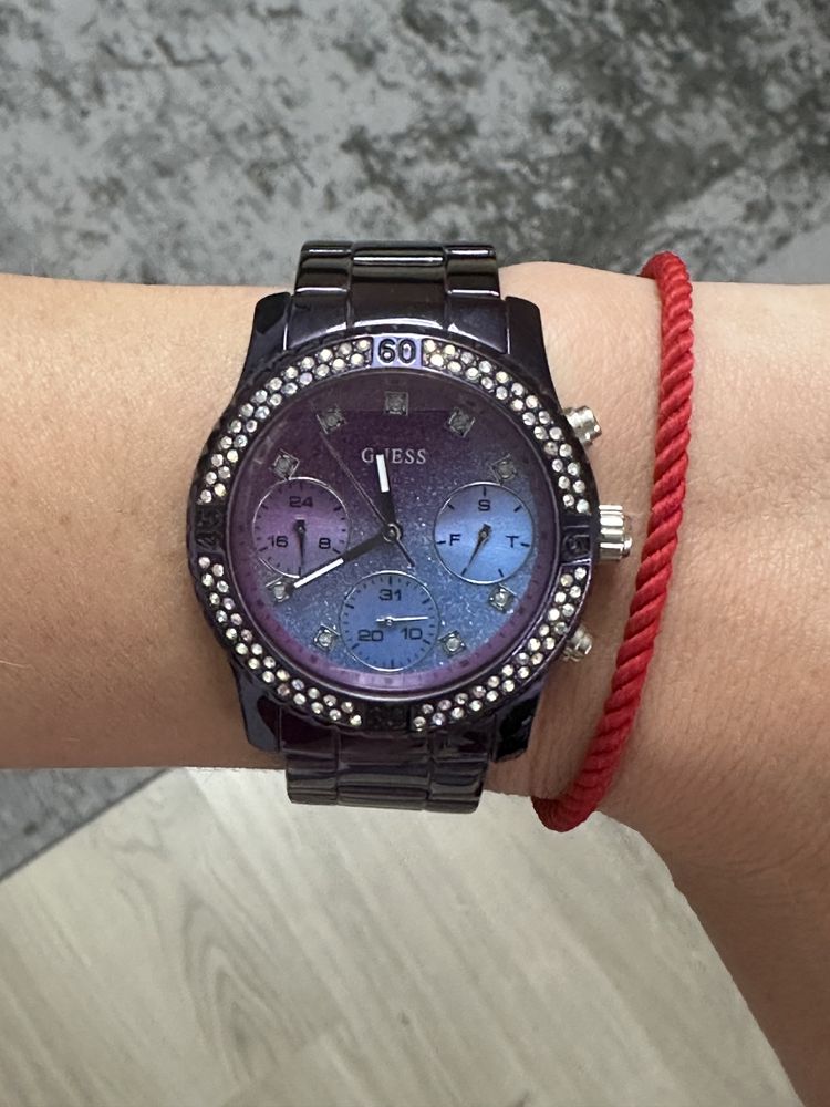 Shop Guess Confetti Diamonds Purple Dial Purple Steel Strap Watch for Women - W0774L4 in USA