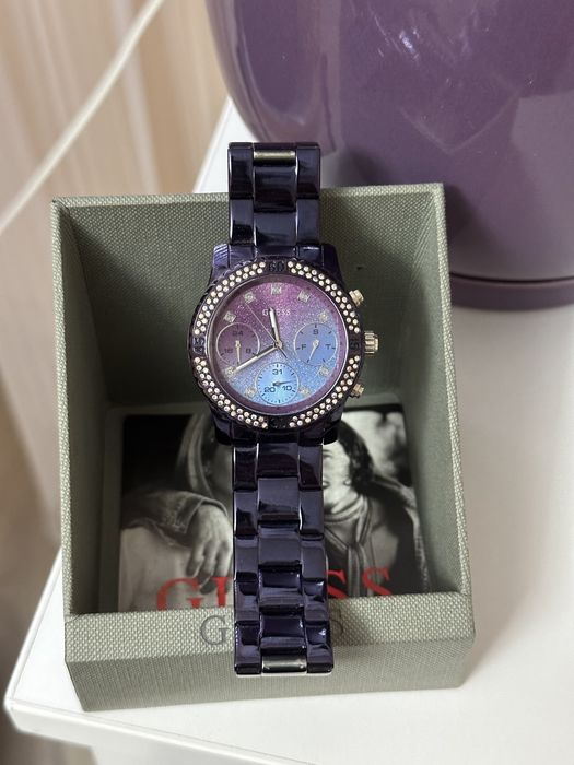Shop Guess Confetti Diamonds Purple Dial Purple Steel Strap Watch for Women - W0774L4 in USA