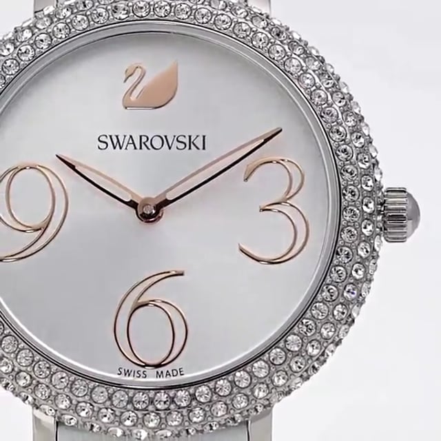 Shop Swarovski Crystal Frost Silver Dial White Leather Strap Watch for Women - 5484070 in USA