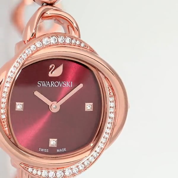 Shop Swarovski Crystal Flower Red Dial Rose Gold Steel Strap Watch for Women - 5552783 in USA
