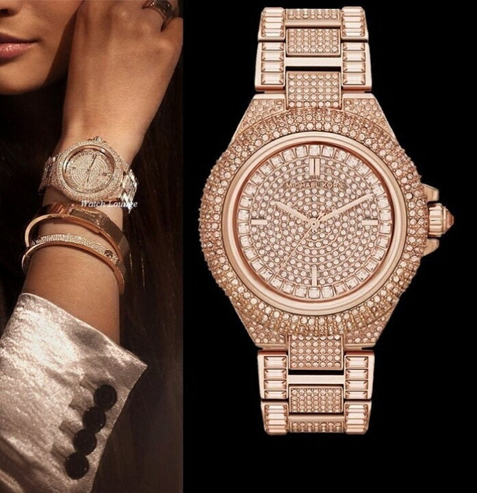 Shop Michael Kors Camille Crystal Rose Gold Dial Rose Gold Steel Strap Watch for Women - MK5862 in USA