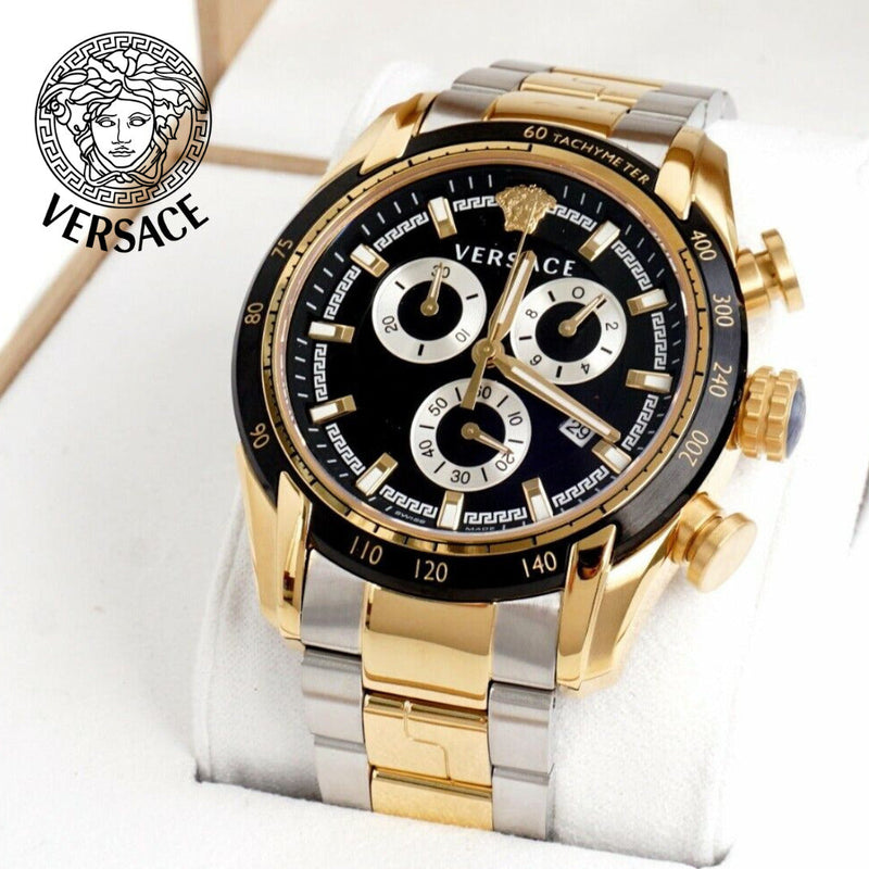 Versace V-Ray Chronograph Black Dial Two Tone Steel Strap Watch For Men - VE2I00421 Buy Now By Versace