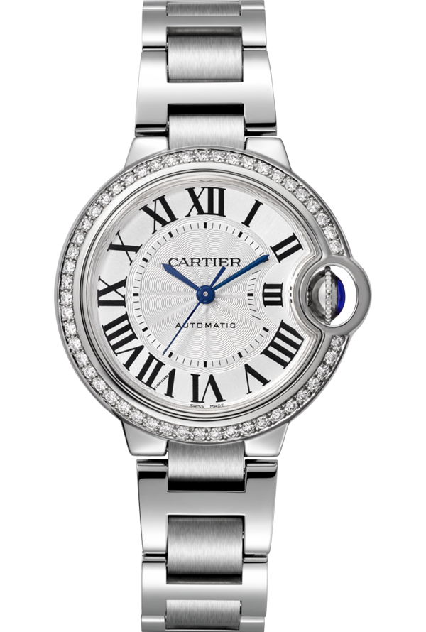Cartier Ballon Bleu De Cartier Diamonds Silver Dial Silver Steel Strap Watch for Women - W4BB0023