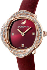 Shop Swarovski Crystal Flower Red Dial Red Leather Strap Watch for Women - 5552780 in USA