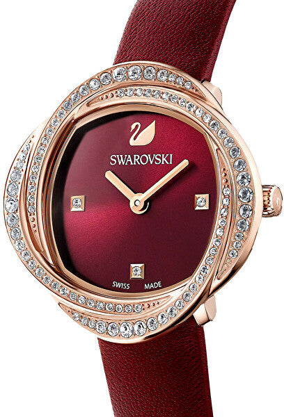 Shop Swarovski Crystal Flower Red Dial Red Leather Strap Watch for Women - 5552780 in USA