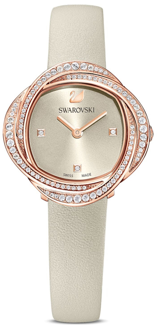 Shop Swarovski Crystal Flower Grey Dial Grey Leather Strap Watch for for Women - 5552424 in USA