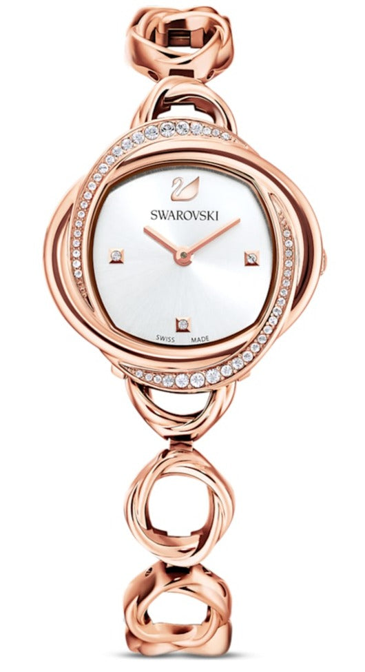 Shop Swarovski Crystal Flower Silver Dial Rose Gold Steel Strap Watch for Women - 5547626 in USA