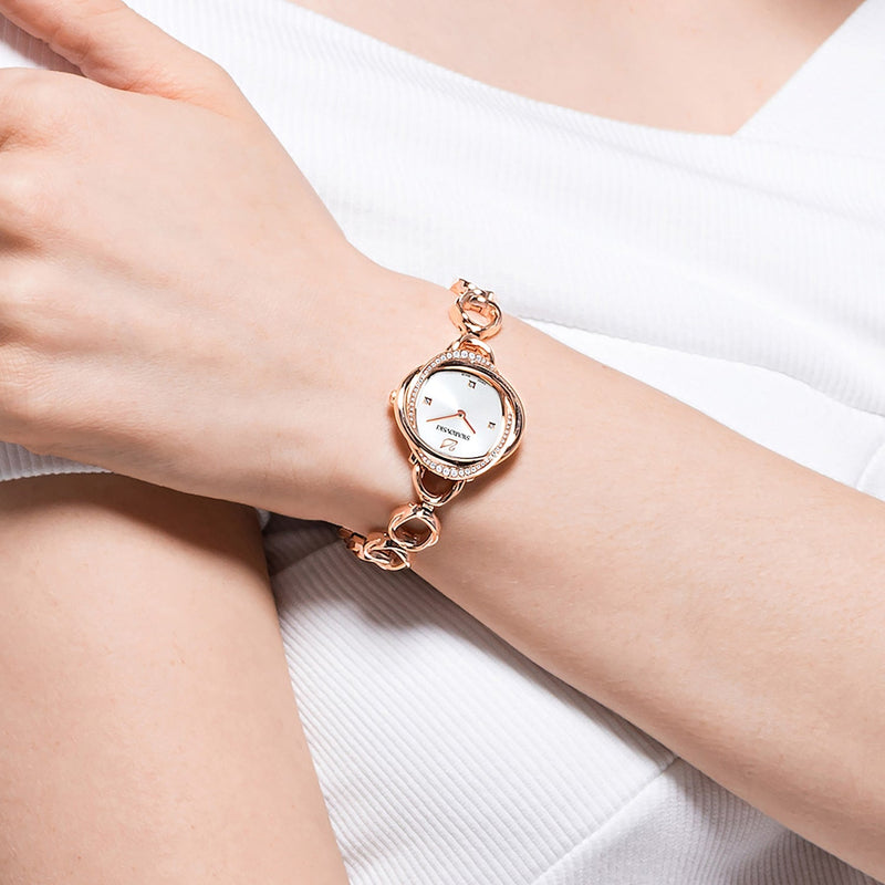 Shop Swarovski Crystal Flower Silver Dial Rose Gold Steel Strap Watch for Women - 5547626 in USA