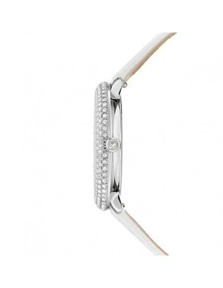 Shop Swarovski Crystal Frost Silver Dial White Leather Strap Watch for Women - 5484070 in USA