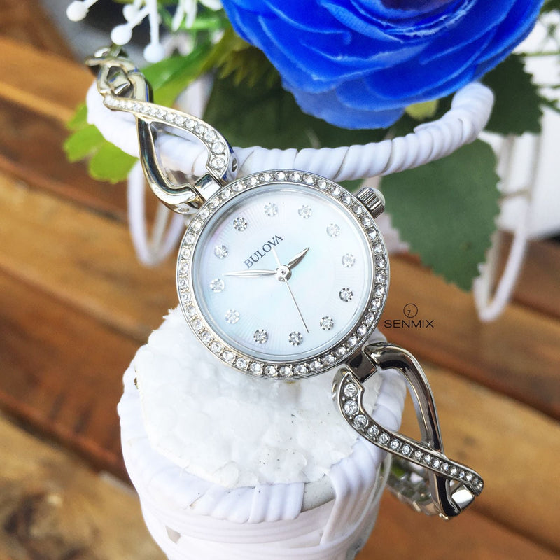 Bulova Crystals Quartz Mother of Pearl Dial Silver Steel Strap Watch for Women - 96X129 Buy Now By Bulova