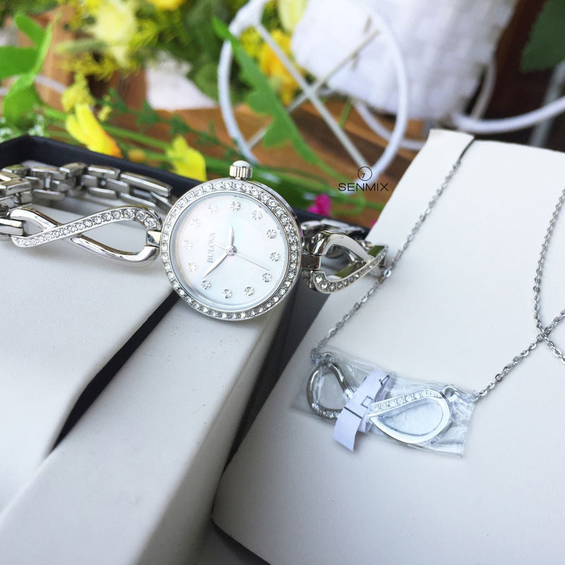 Bulova Crystals Quartz Mother of Pearl Dial Silver Steel Strap Watch for Women - 96X129 Buy Now By Bulova