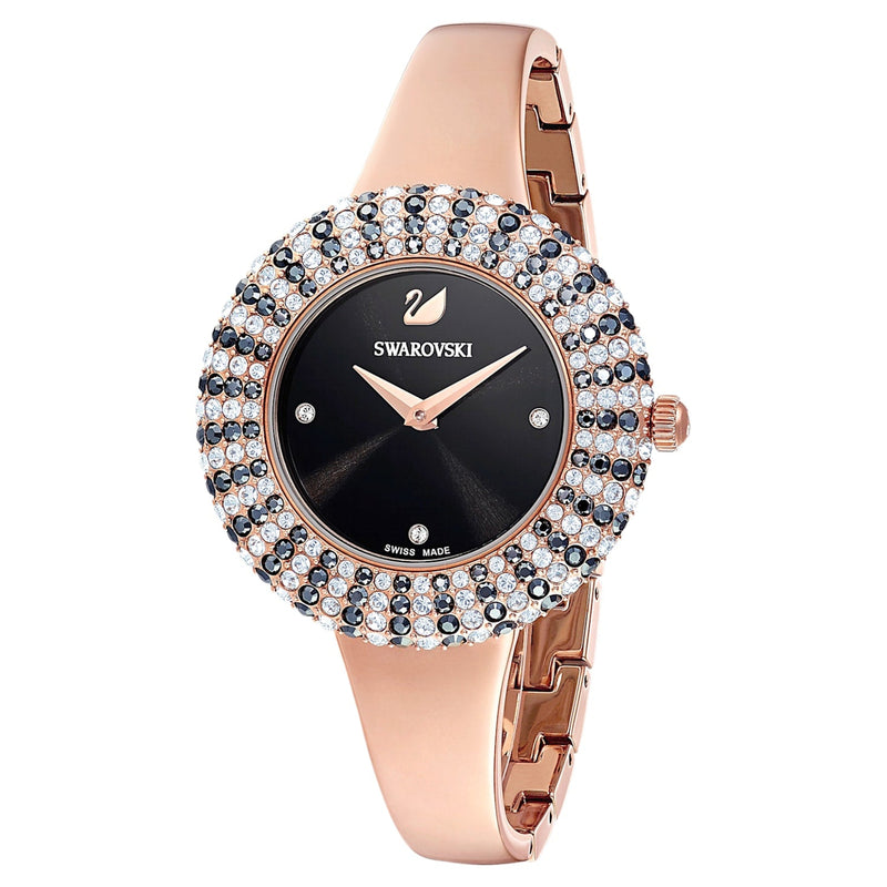 Shop Swarovski Crystal Rose Black Dial Rose Gold Steel Strap Watch for Women - 5484050 in USA