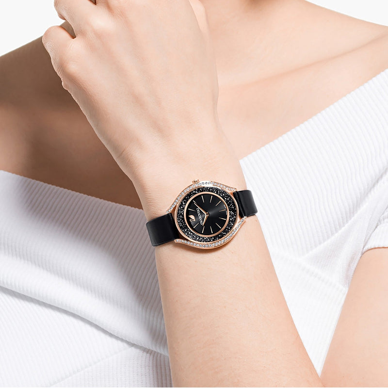 Swarovski Crystalline Aura Black Dial Black Leather Strap Watch for Women - 5558634 Buy Now By Swarovski