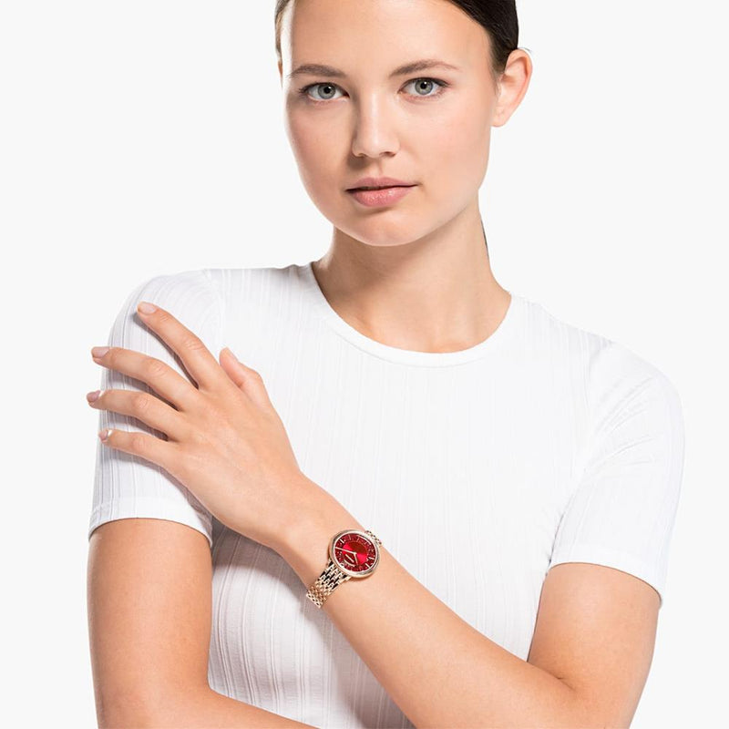 Swarovski Crystalline Chic Red Dial Rose Gold Steel Strap Watch for Women - 5547608 Buy Now By Swarovski