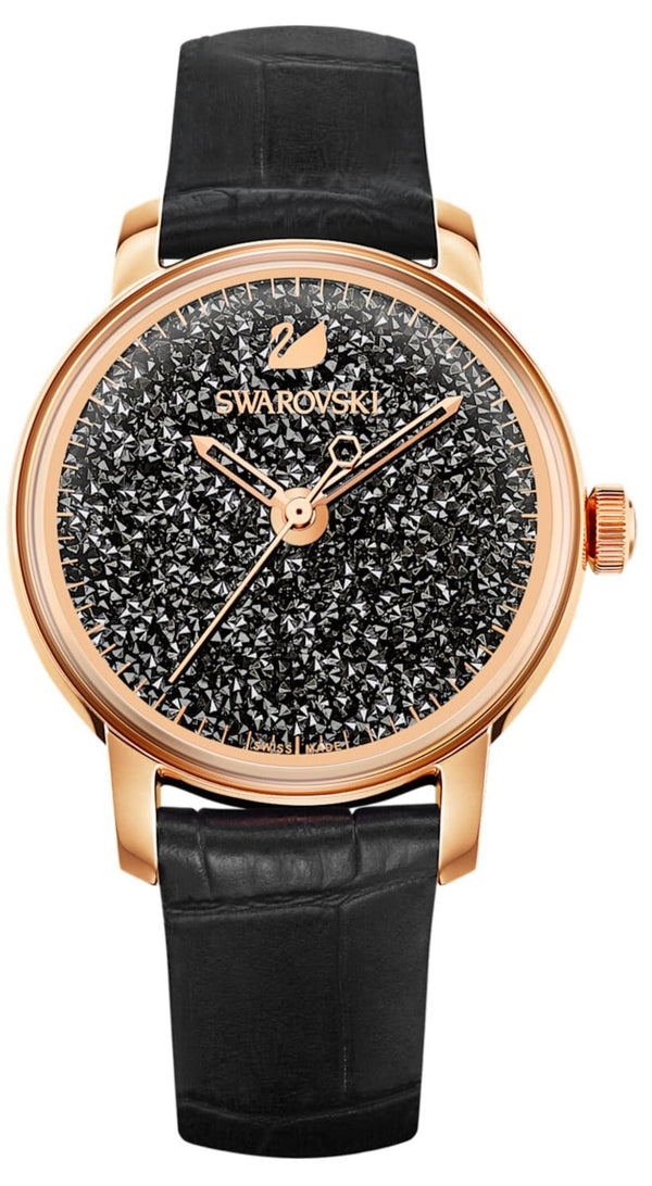 Shop Swarovski Crystalline Hours Black Dial Black Leather Strap Watch for Women - 5295377 in USA