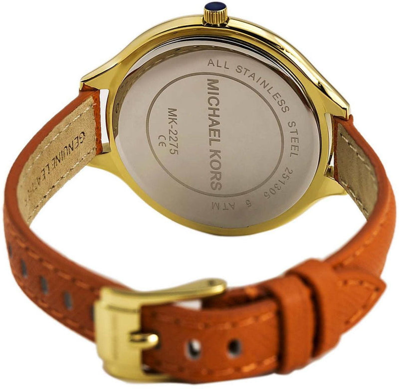Shop Michael Kors Runway Quartz Gold Dial Orange Leather Strap Watch For Women - MK2275 in USA