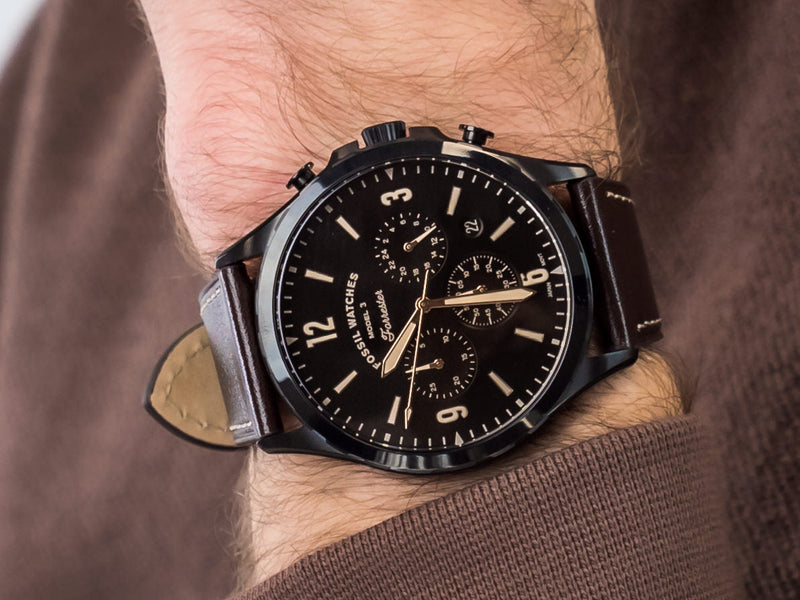 Fossil Forrester Chronograph Black Dial Brown Leather Strap Watch for Men - FS5608 Buy Now By Fossil
