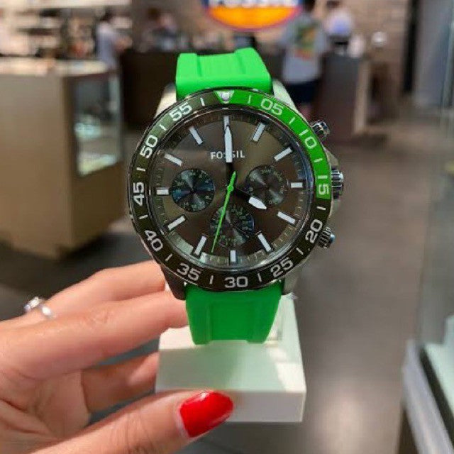 Fossil Bannon Chronograph Grey Dial Green Silicone Strap Watch for Men - BQ2501 Buy Now By Fossil