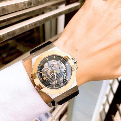 Maserati Potenza Automatic Skeleton Grey Dial Black Leather Strap Watch For Men - R8821108037 Buy Now By Maserati