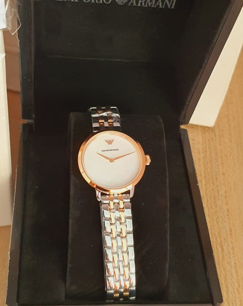 Emporio Armani Modern Slim Analog Mother of Pearl Dial Two Tone Steel Strap Watch For Women - AR11157