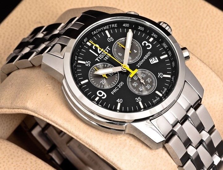 Tissot T Sport PRC200 Chronograph Black Dial Silver Steel Strap Watch for Men - T17.1.586.52 Buy Now By Tissot