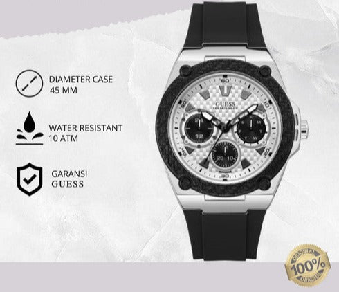 Guess Legacy White Dial Black Rubber Strap Watch For Men - W1049G3 Buy Now By Guess