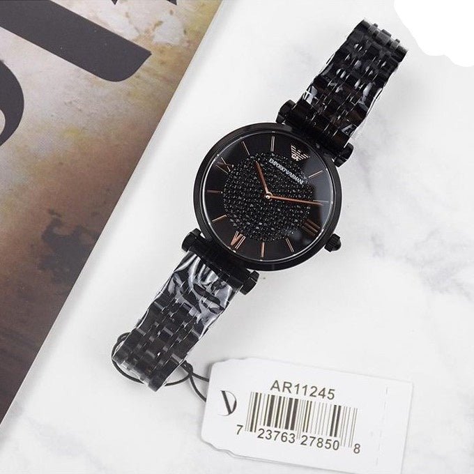 Emporio Armani Gianni T Bar All Black Diamond Dial Watch For Women - AR11245 Buy Now By Emporio Armani