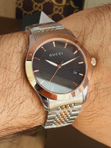 Shop Gucci G Timeless Black Dial Two Tone Steel Strap Watch For Men - YA126410 in USA