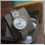 Fossil Carlie Silver Dial Two Tone Steel Strap Watch for Women - ES4342 Buy Now By Fossil