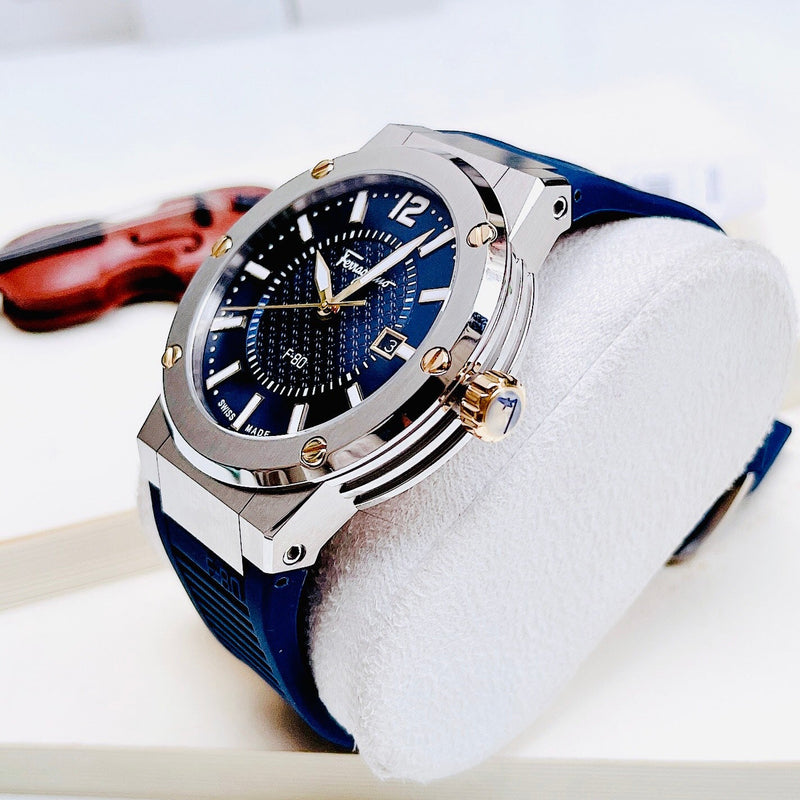 Salvatore Ferragamo F-80 Blue Dial Blue Rubber Strap Watch For Men - SFHY01122 Buy Now By Salvatore Ferragamo