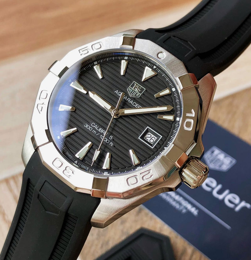 Tag Heuer Aquaracer Automatic Caliber 5 Black Dial Black Rubber Strap Watch for Men - WAY2110.FT8021 Buy Now By Tag Heuer
