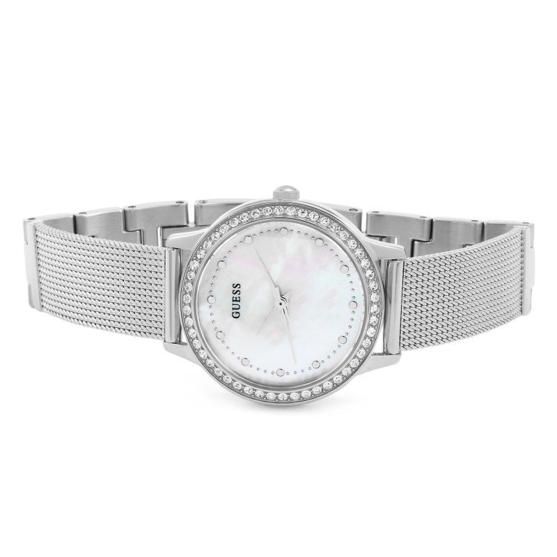 Guess Chelsea Mother of Pearl White Dial Silver Mesh Strap Watch For Women - W0647L1 Buy Now By Guess