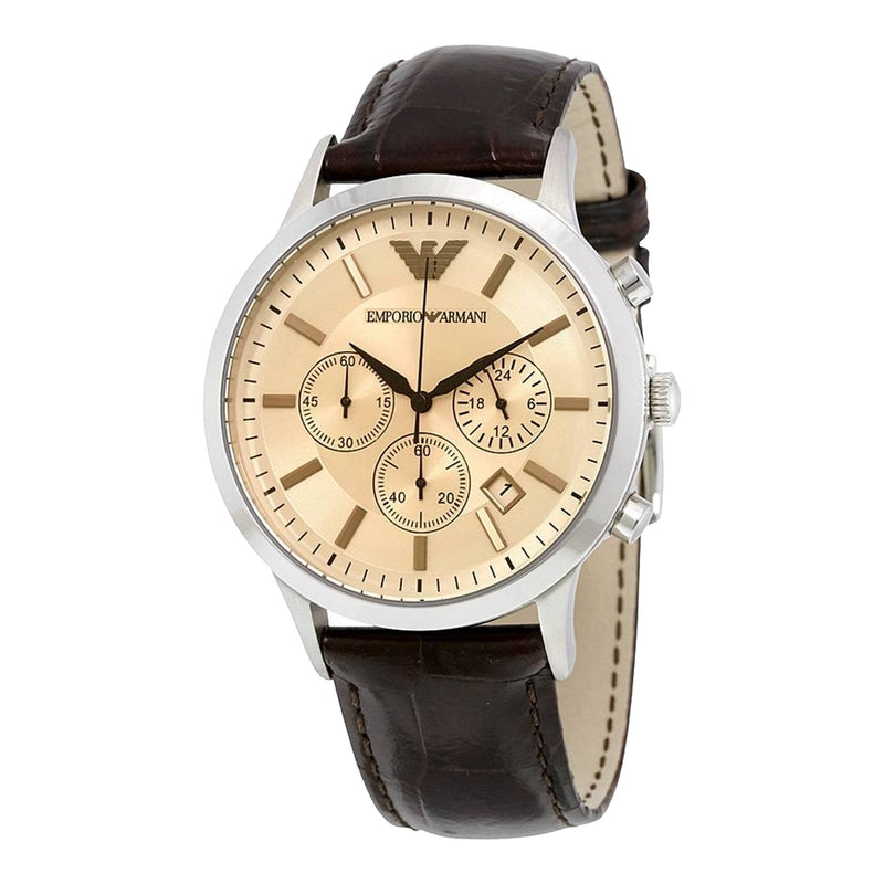 Emporio Armani Classic Chronograph Beige Dial Brown Leather Strap Watch For Men - AR2433 Buy Now By Emporio Armani